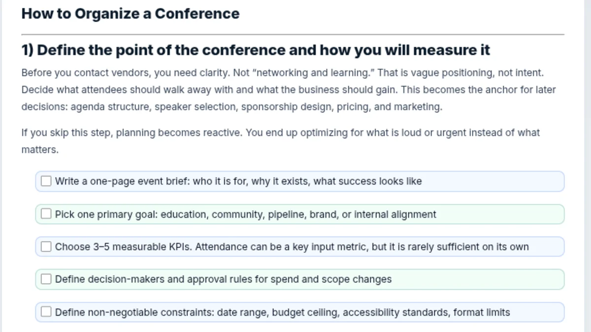 Conference preparation checklist preview