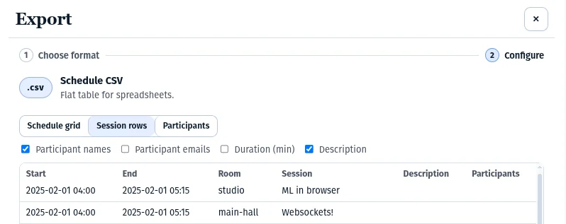 Export formats preview